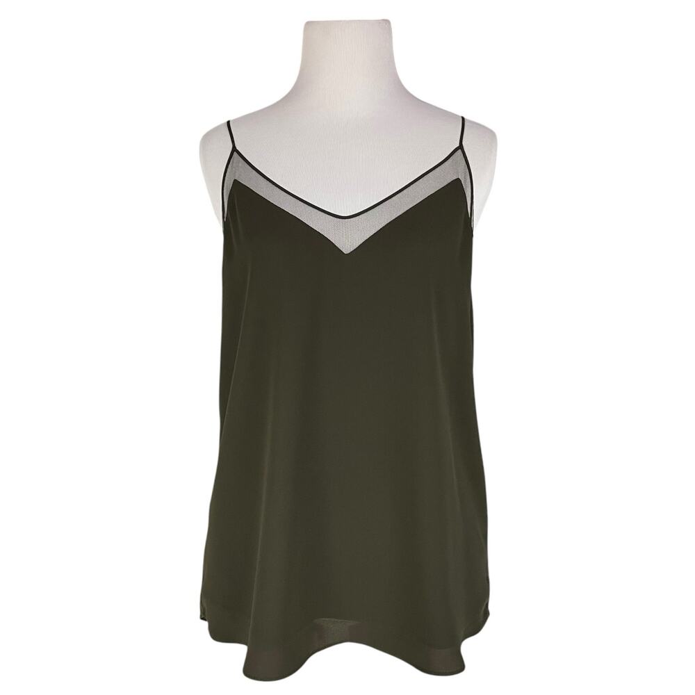 BABATON ARITZIA Galen Chiffon Cami Tank in Olive Green Sheer Mesh V-Neck Size XS